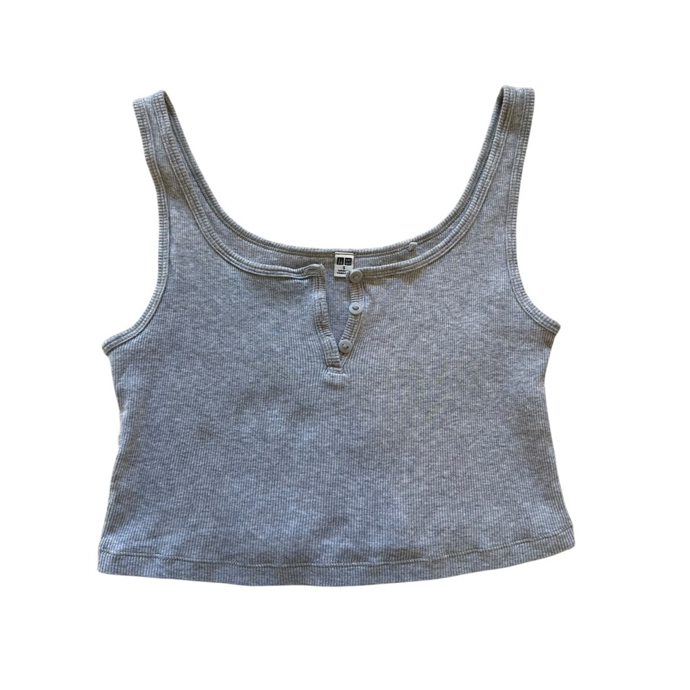 Uniqlo Gray Cotton Ribbed Sleeveless Crop Top Size Small